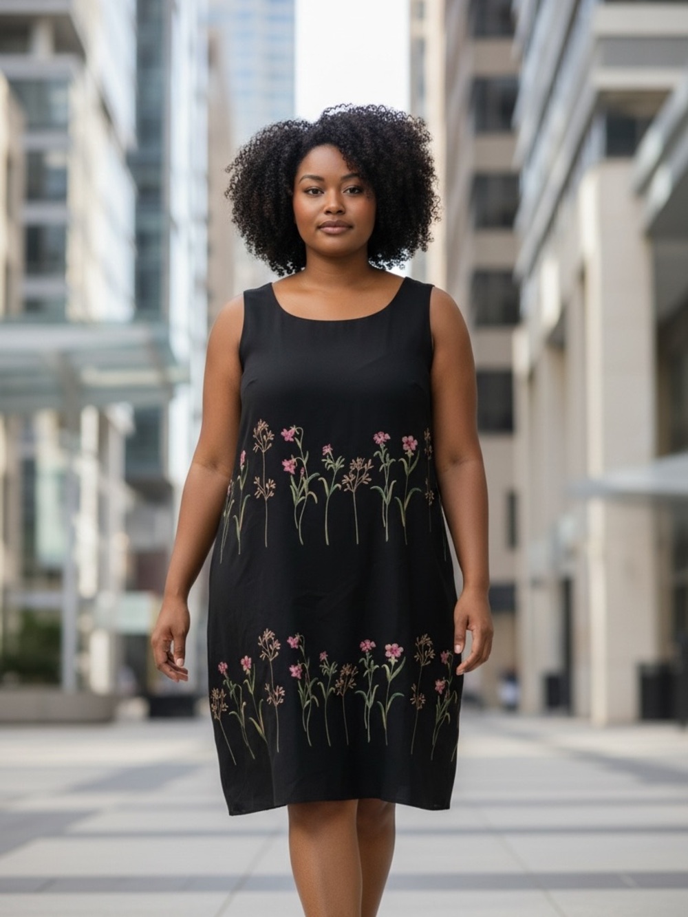 100% Silk Black Floral Sleeveless A-Line Dress from Jessica Howard -EUC